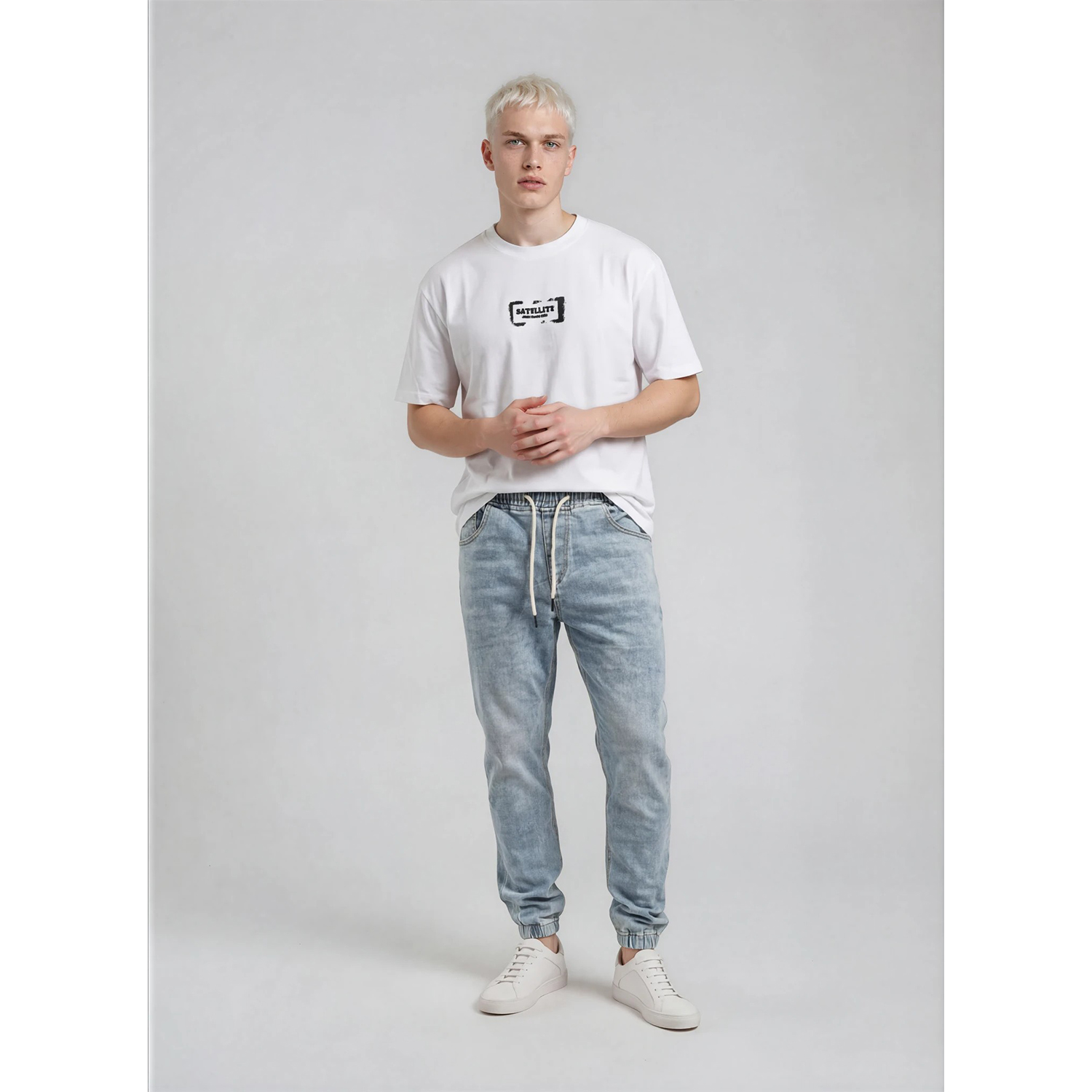 Waist/Ankles Elastic Light Wash Jeans - Image 2