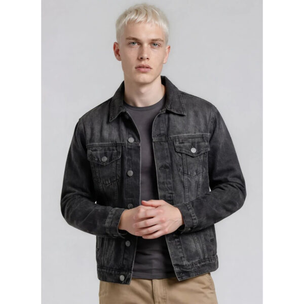 Light Washed Denim Oversized Black Jacket
